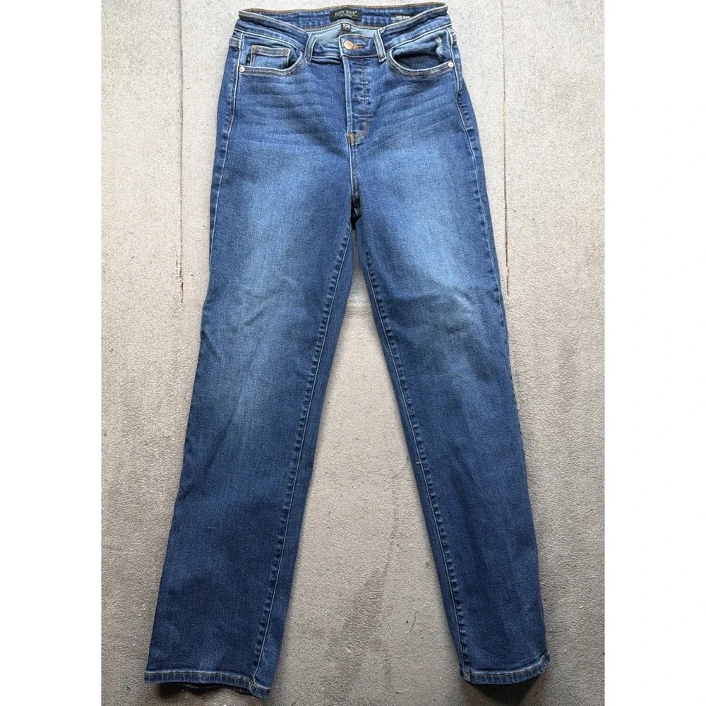 Judy Blue Dad Jeans Women‎ 7/28 High Rise Straight Leg Stretch Medium Wash
